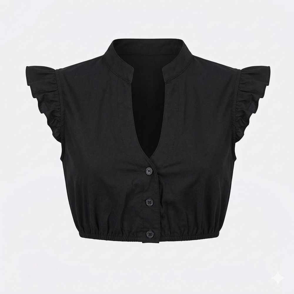 New Small Black Ruffle Sleeve Dirndl Undershirt Top Oktoberfest V Neck Blouse‎